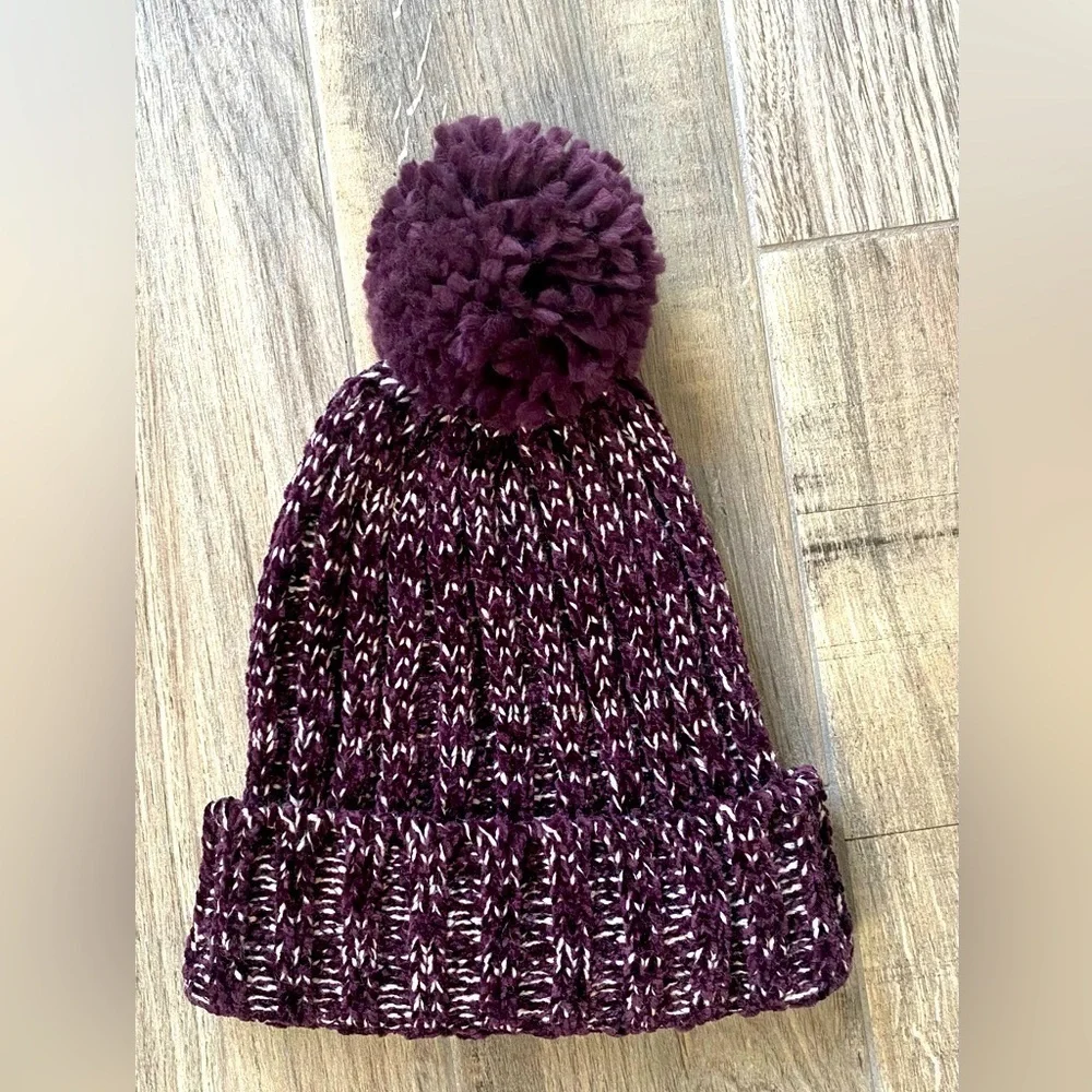 Nordstrom Dark Purple and White Pom Pom Beanie